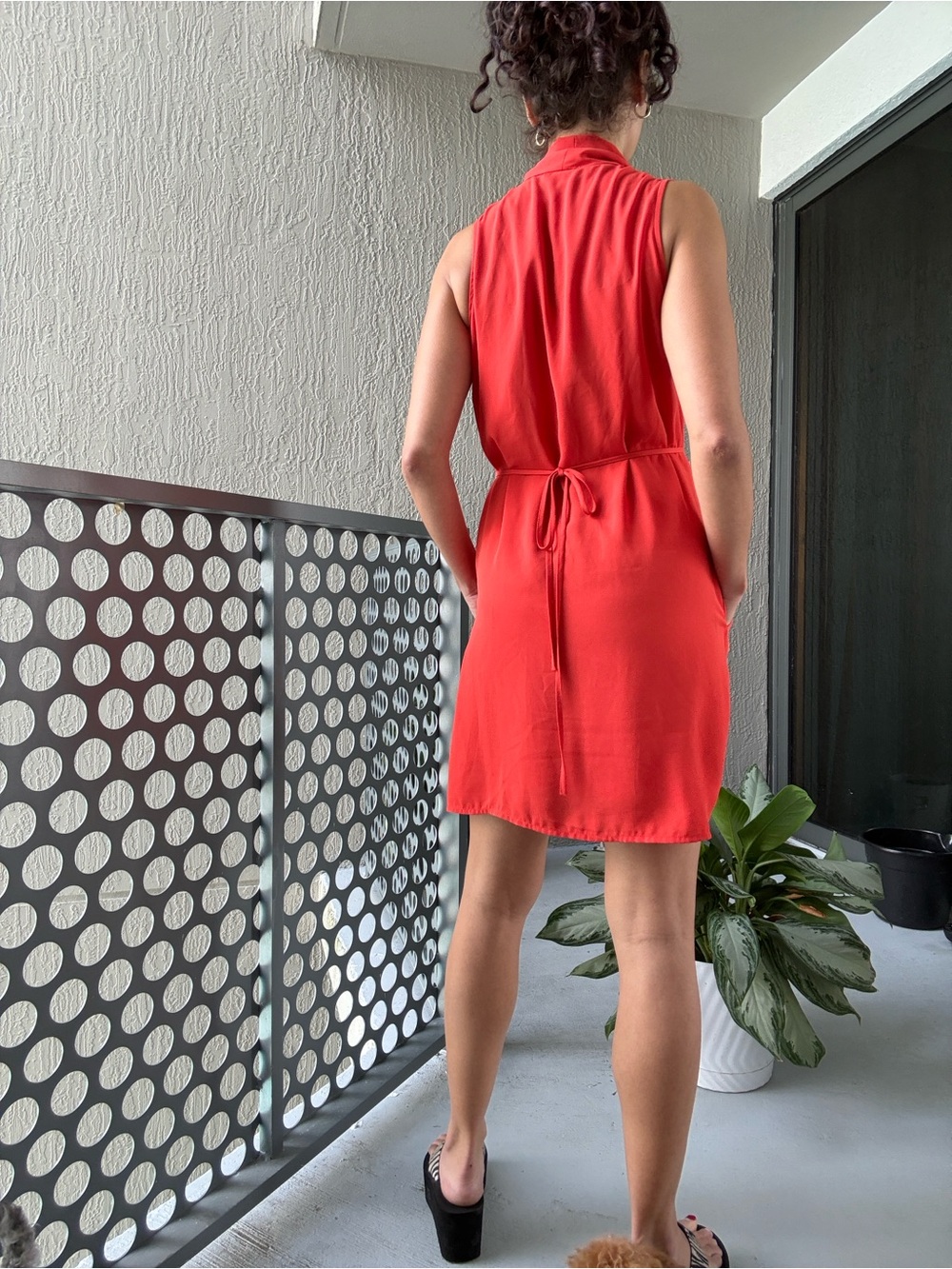 Bar III Red Sleeveless Wrap Tie Waist Mini Dress XS Bright Red Career Cocktail - Picture 2 of 10